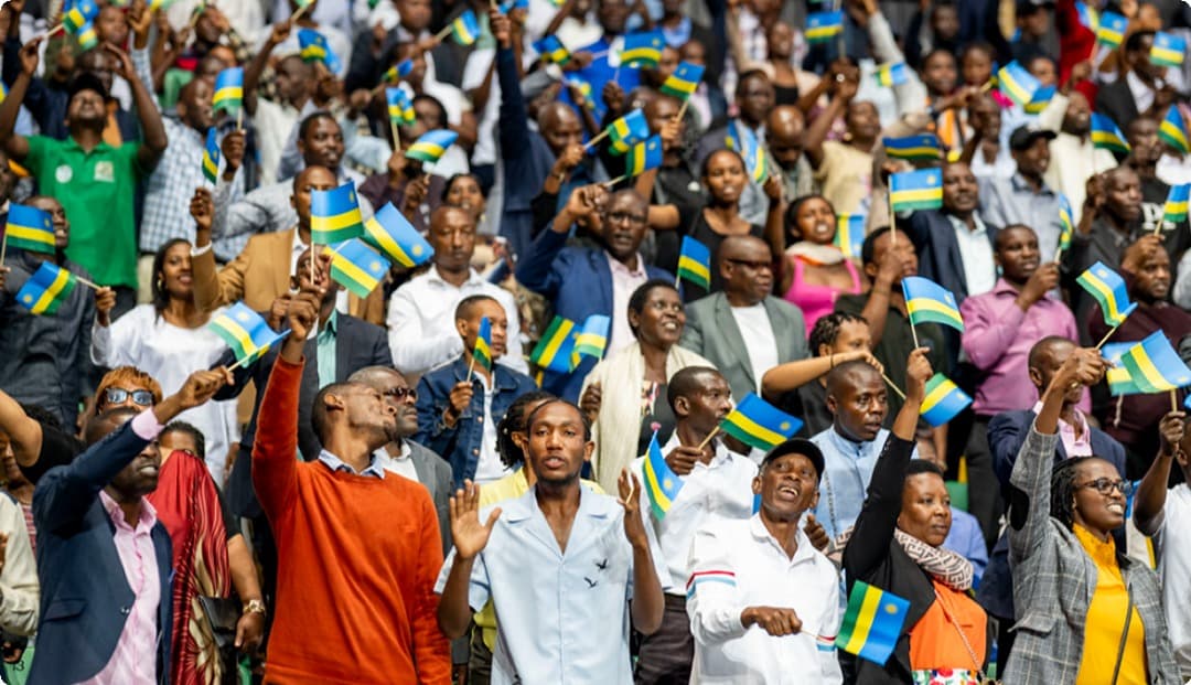 Rwandans waving flags